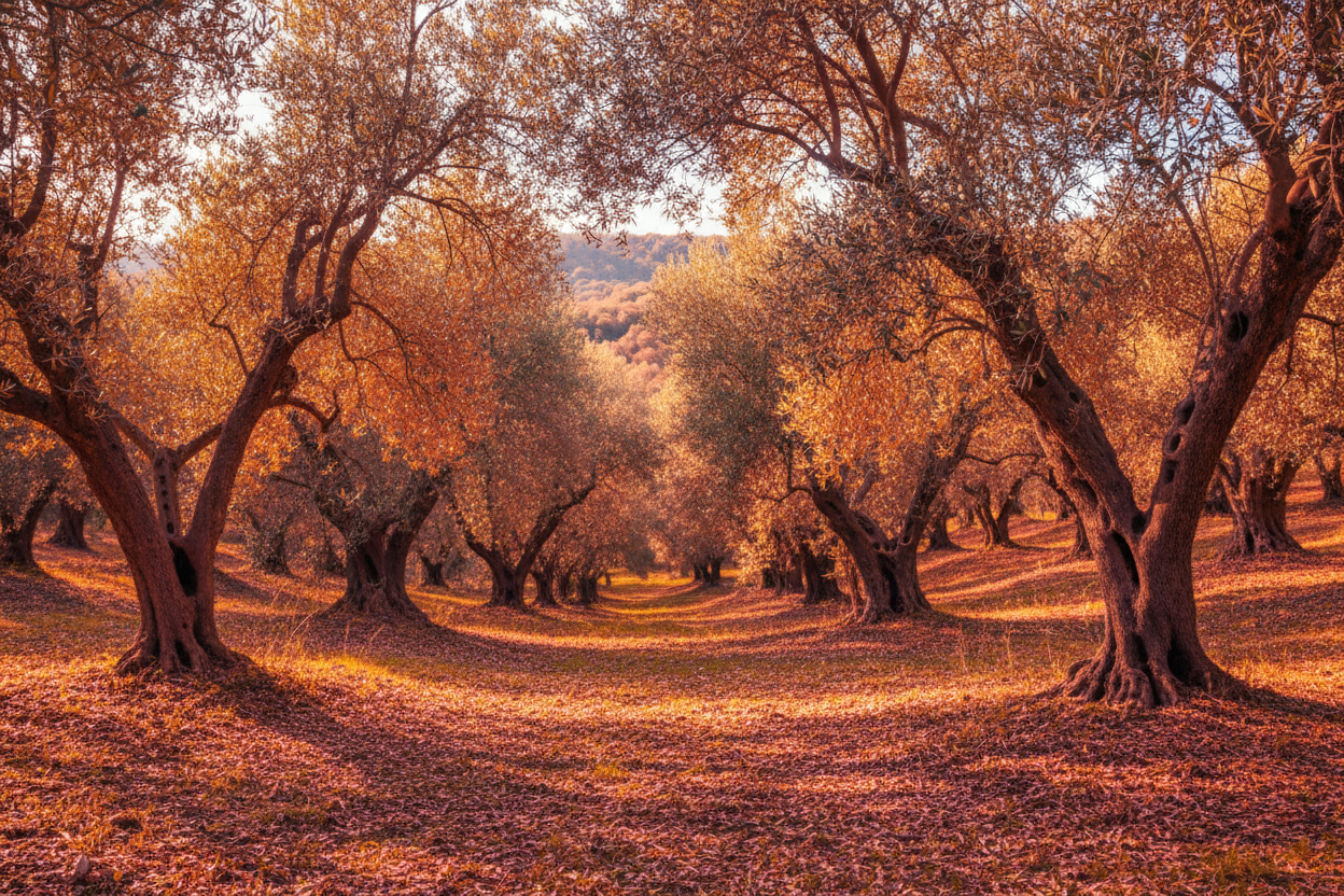 a orange and wine color tinted forest relative to olive oil